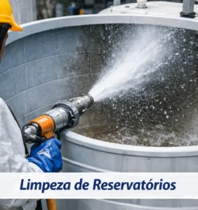 Técnico da Desentupidora realizando a higienização e limpeza de reservatório de água.